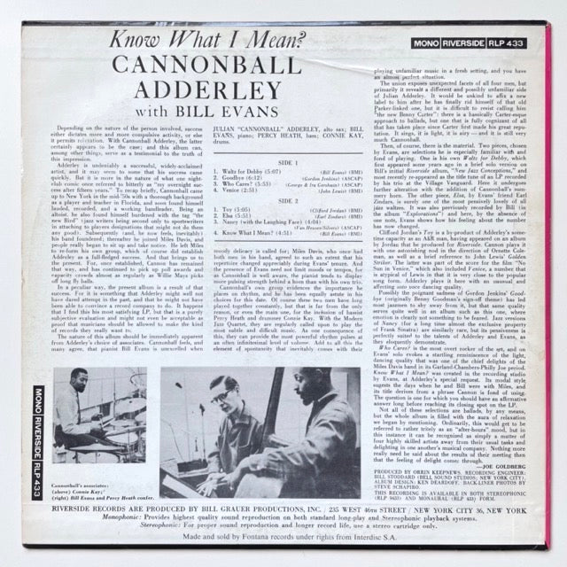 CANNONBALL ADDERLEY with BILL EVANS / KNOW WHAT I MEAN? (Holland)