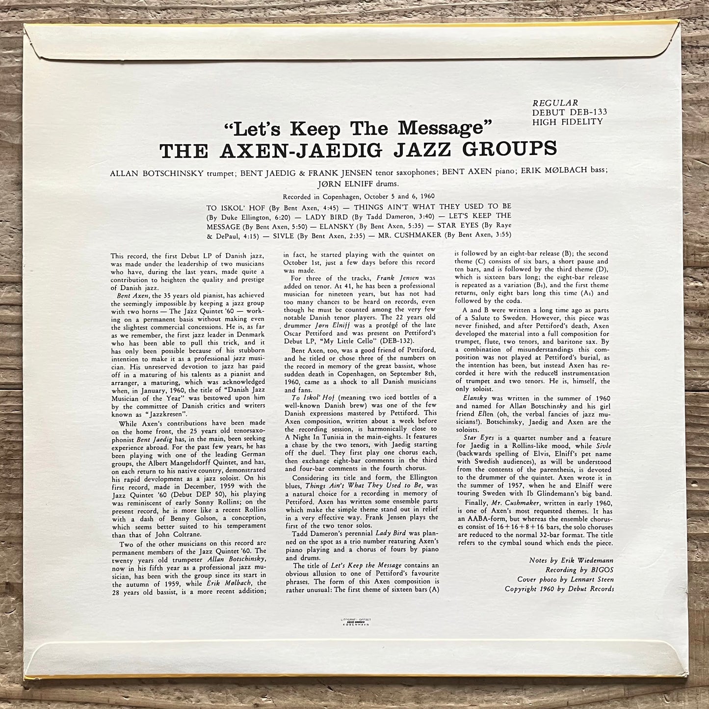 BENT AXEN - BENT JAEDIG / LET'S KEEP THE MESSAGE - Danish Debut Original