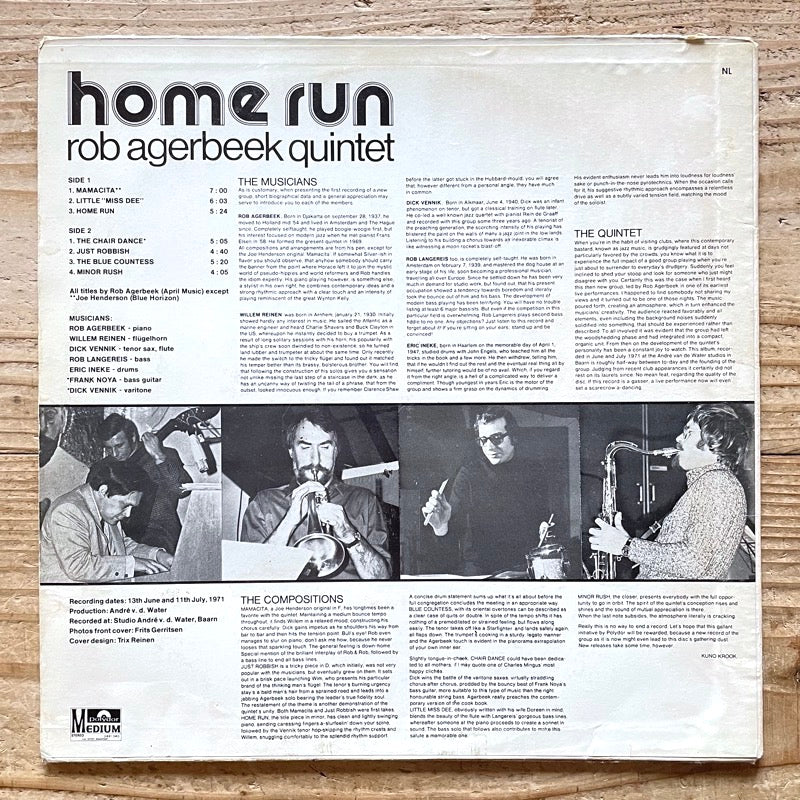 ROB AGERBEEK QUINTET / HOME RUN - Dutch Polydor Original