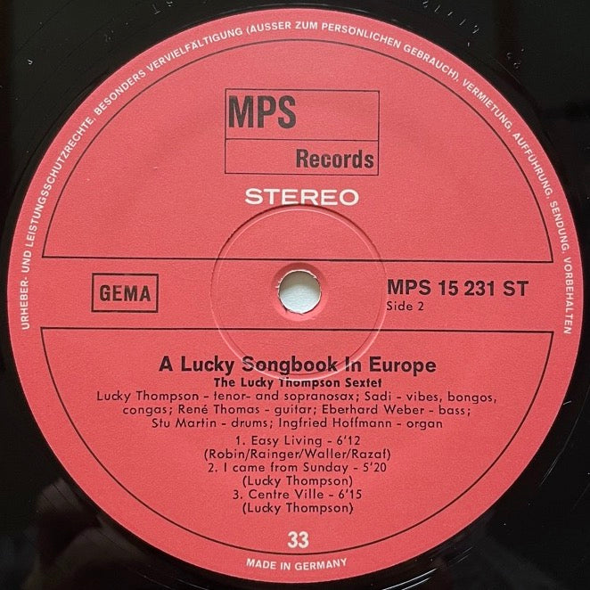 LUCKY THOMPSON / A LUCKY SONGBOOK IN EUROPE - German MPS Original