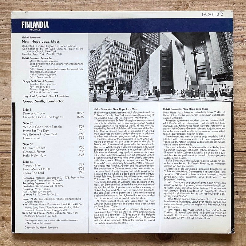 HEIKKI SARMANTO / NEW HOPE JAZZ MASS (2LP) - Finnish Finlandia Original