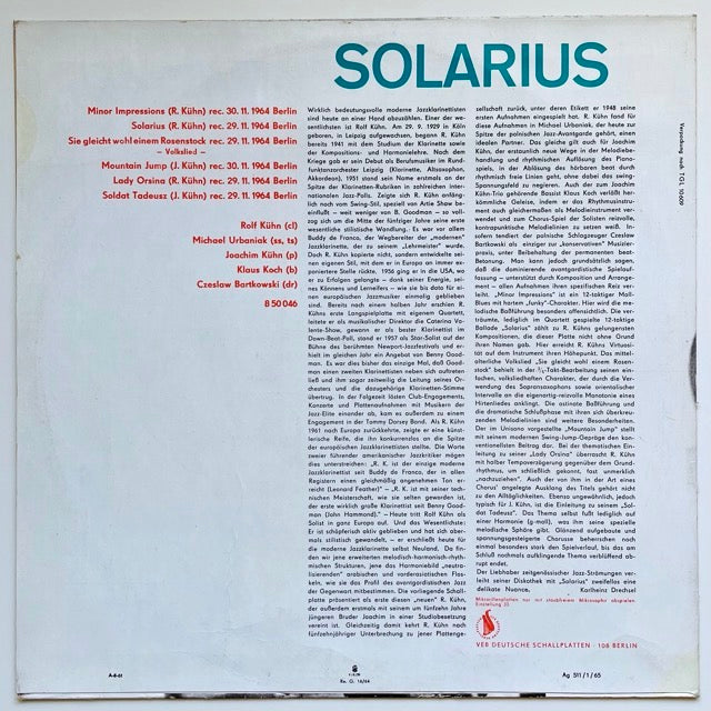 ROLF KUHN QUINTETT / SOLARIUS