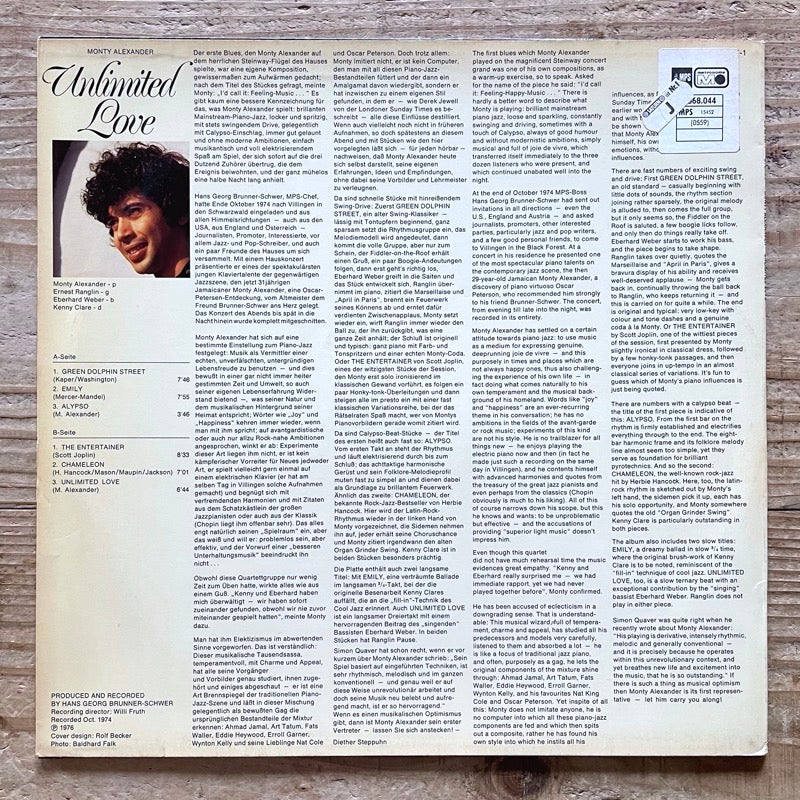 MONTY ALEXANDER / UNLIMITED LOVE - German MPS/BASF Original