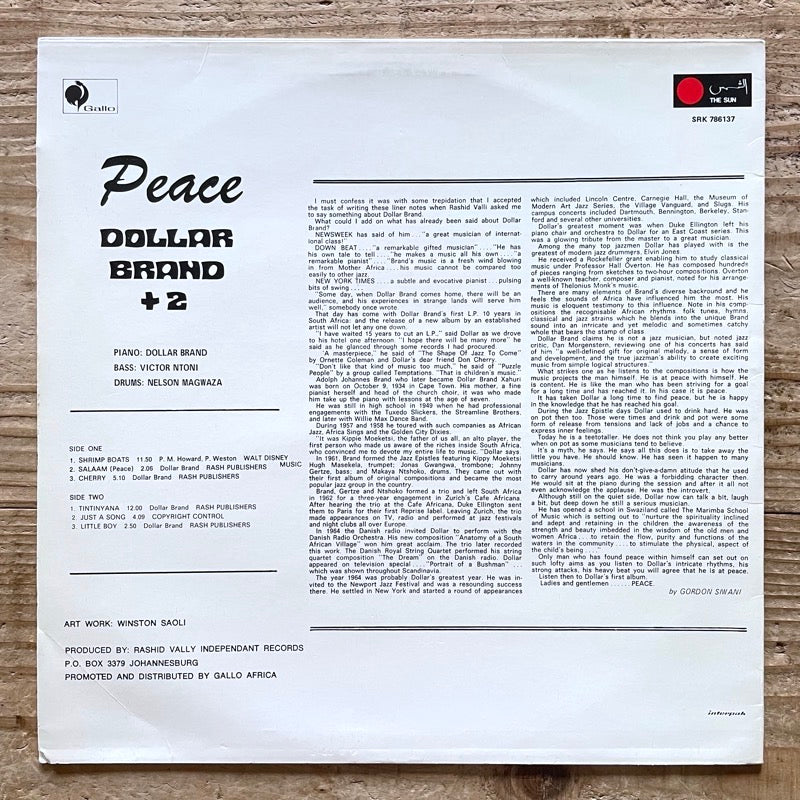 DOLLAR BRAND +2 / PEACE - South Africa The Sun