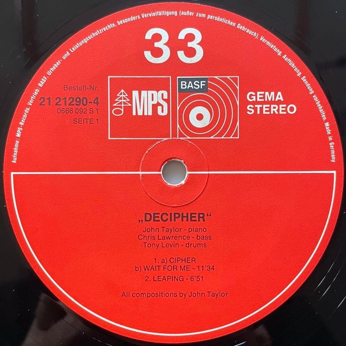 JOHN TAYLOR TRIO / DECIPHER - German MPS/BASF Original