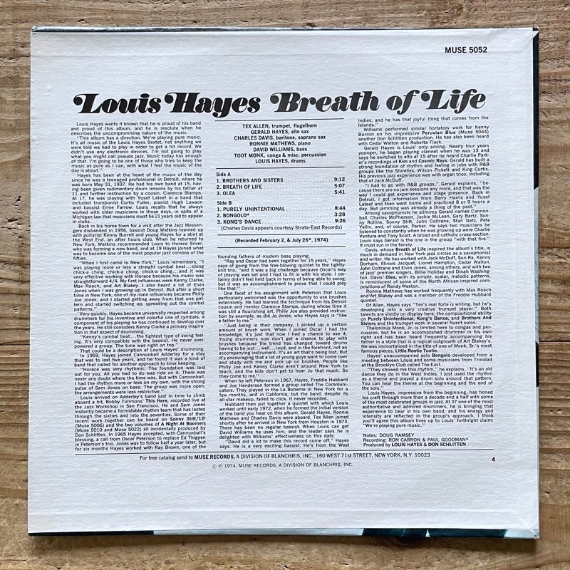 LOUIS HAYES / BREATH OF LIFE - US Muse Original