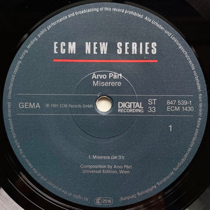 ARVO PART / MISERERE - German ECM Original