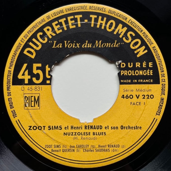 ZOOT SIMS avec HENRI RENAUD on DUCRETET-THOMSON - French EP