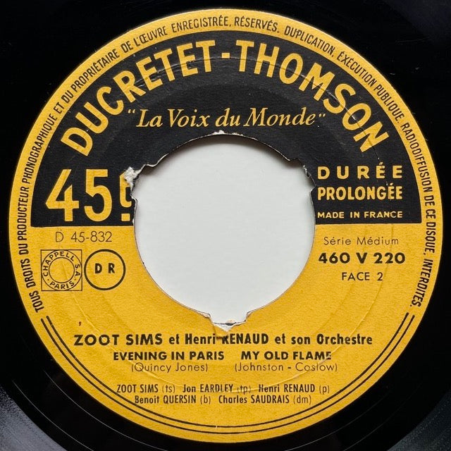 ZOOT SIMS avec HENRI RENAUD on DUCRETET-THOMSON - French EP