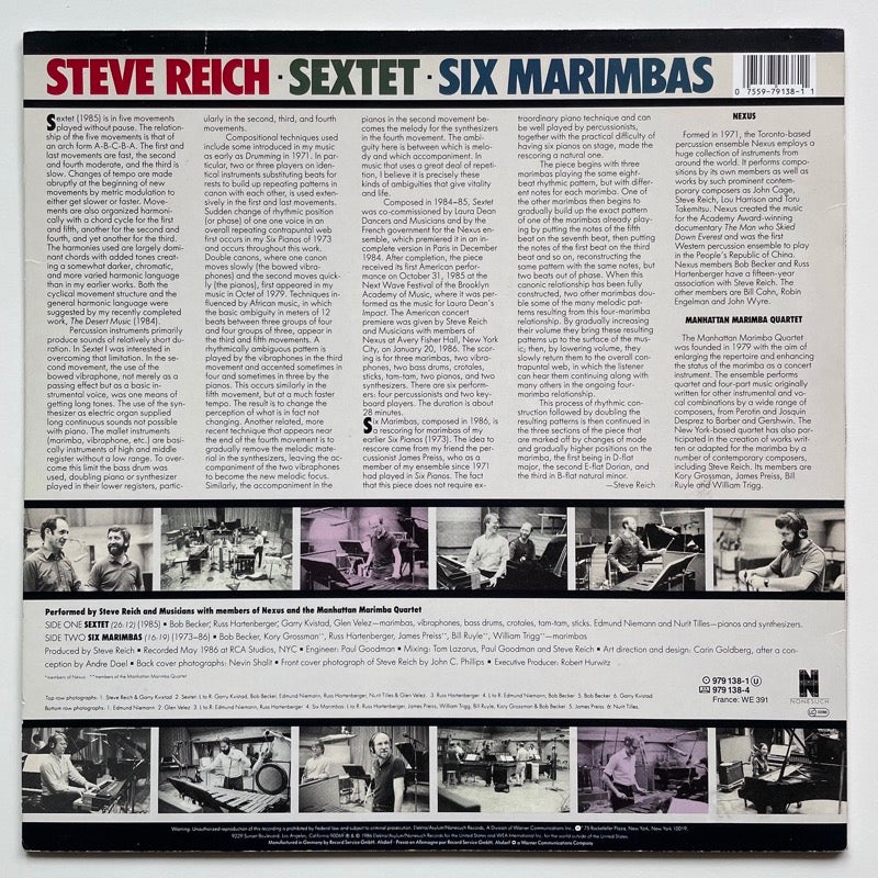 STEVE REICH / SEXTET - SIX MARIMBAS - German Nonesuch original