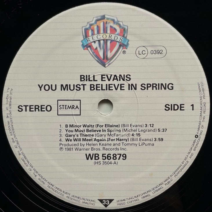 BILL EVANS / YOU MUST BELIEVE IN SPRING - German Warner Bros.