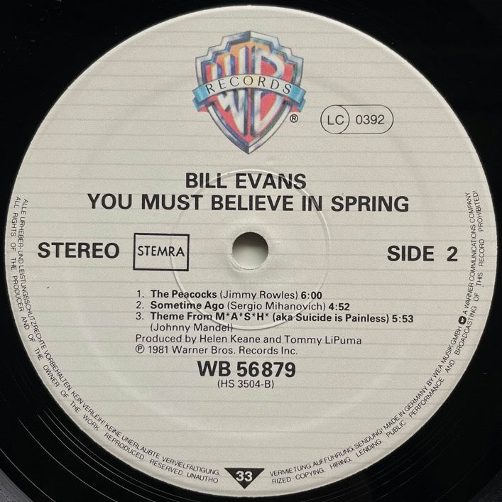 BILL EVANS / YOU MUST BELIEVE IN SPRING - German Warner Bros.