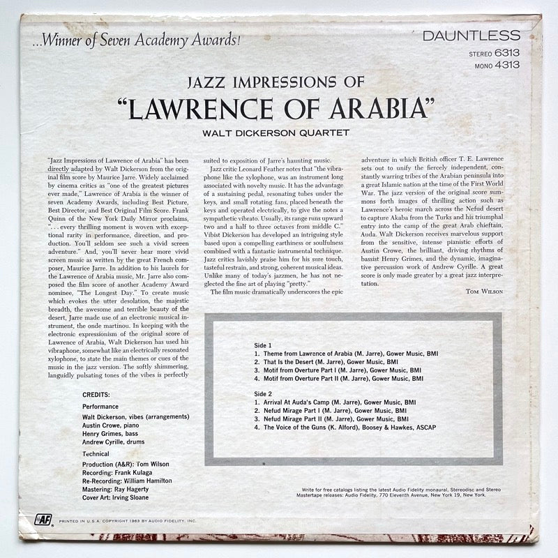 WALT DICKERSON QUARTET / JAZZ IMPRESSIONS OF LAWRENCE OF ARABIA - US Dauntless originall