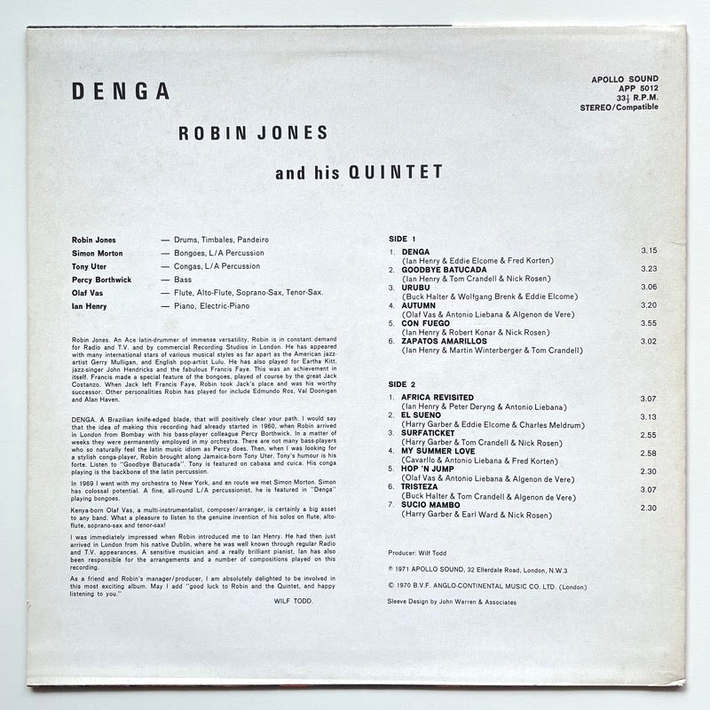 ROBIN JONES AND HIS QUINTET / DENGA on UK Apollo Sound