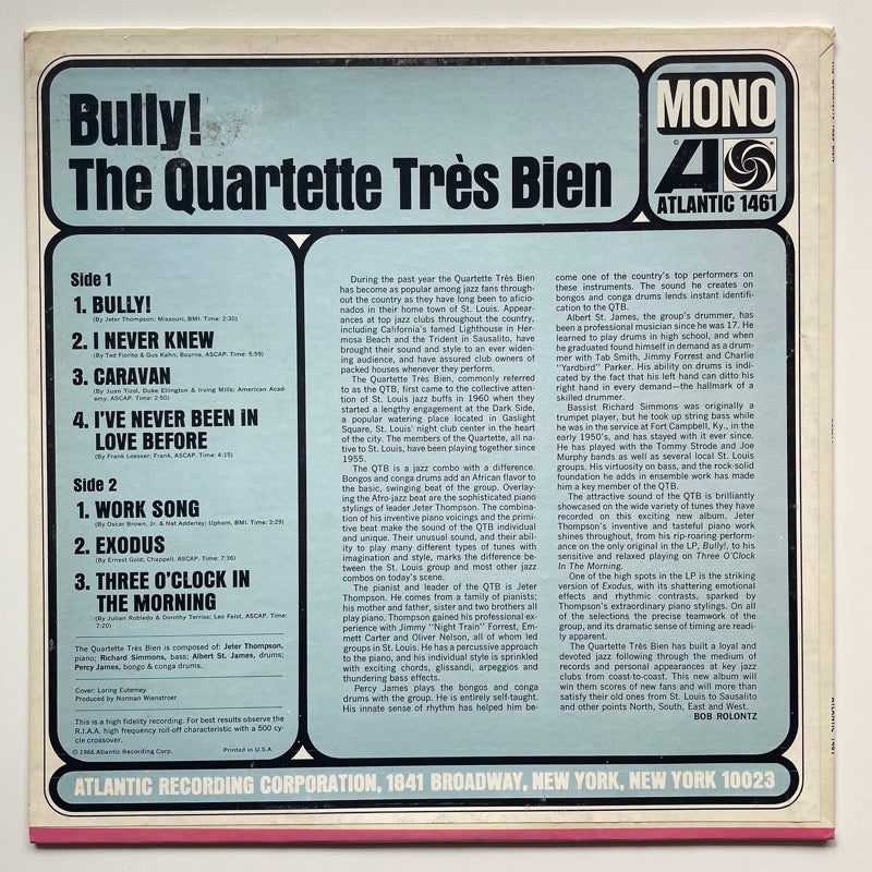 THE QUARTETTE TRES BIEN / BULLY! - US Atlantic mono original