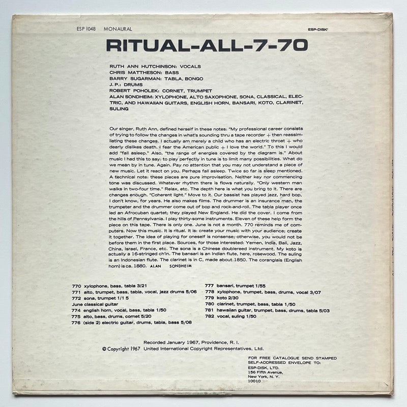 ALAN SONDHEIM / RITUAL-ALL-7-70 - US ESP-DISK original