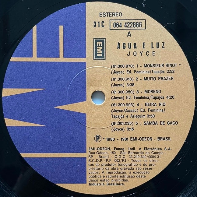 JOYCE / AGUA E LUZ - Brazil EMI Original