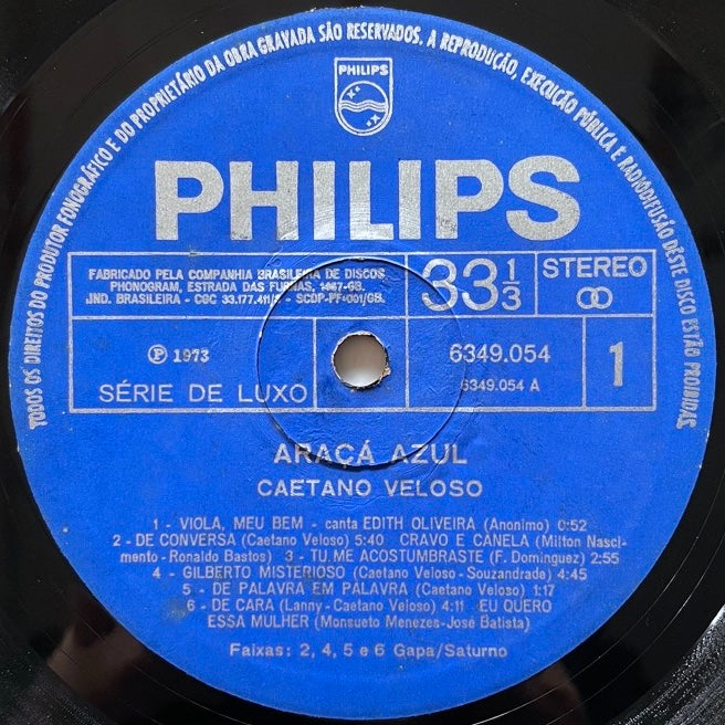 CAETANO VELOSO / ARACA AZUL - Brazil Philips Original