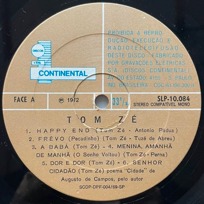 TOM ZE / (1972) - Brazil Continental Original