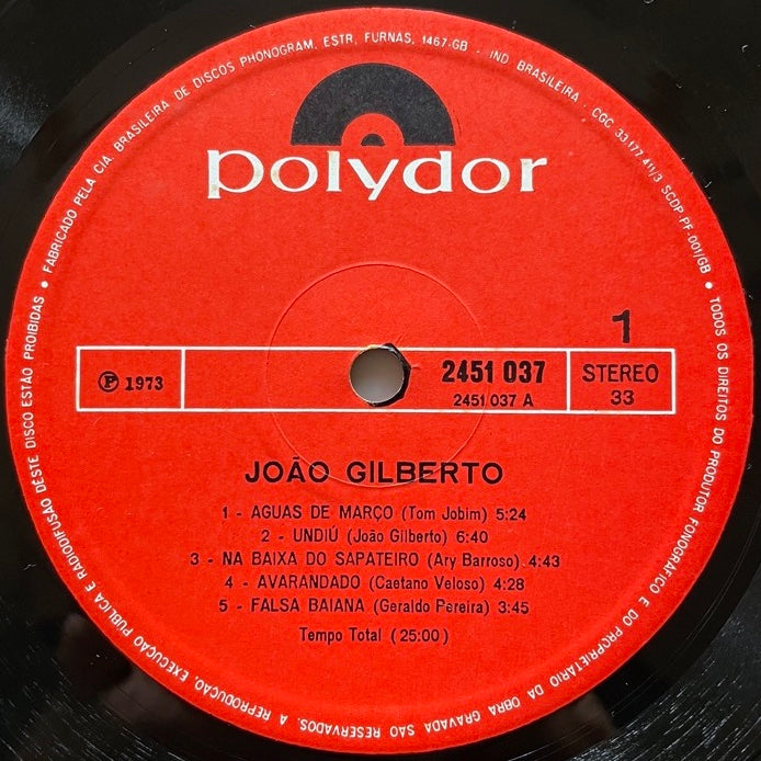 JOAO GILBERTO / S.T. (1973) - Brazilian Polydor Original