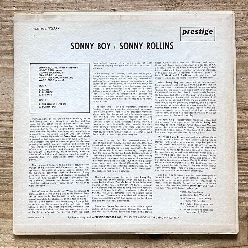 SONNY ROLLINS / SONNY BOY - US Prestige Original