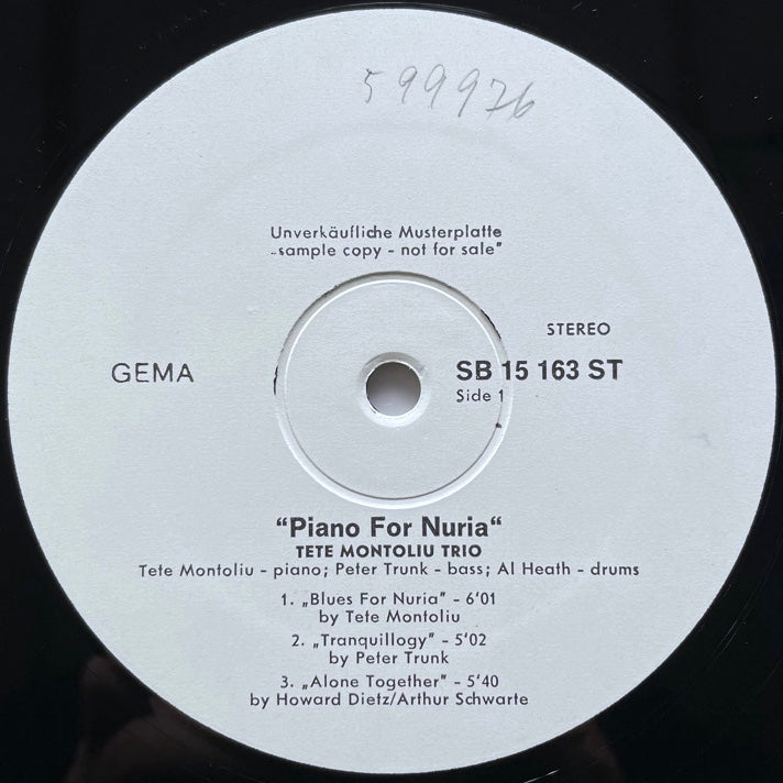 TETE MONTOLIU TRIO / PIANO FOR NURIA - German Saba Original
