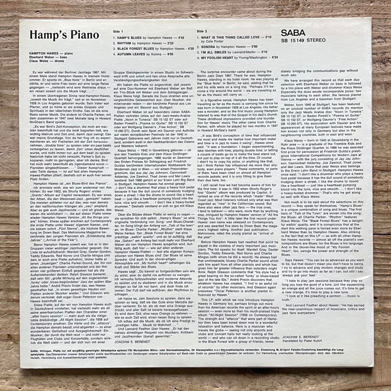 HAMPTON HAWES TRIO / HAMP'S PIANO - German Saba Original