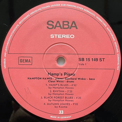 HAMPTON HAWES TRIO / HAMP'S PIANO - German Saba Original