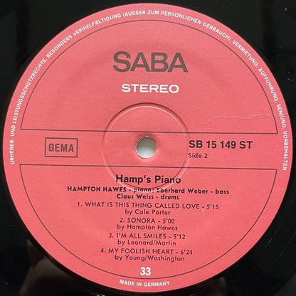 HAMPTON HAWES TRIO / HAMP'S PIANO - German Saba Original