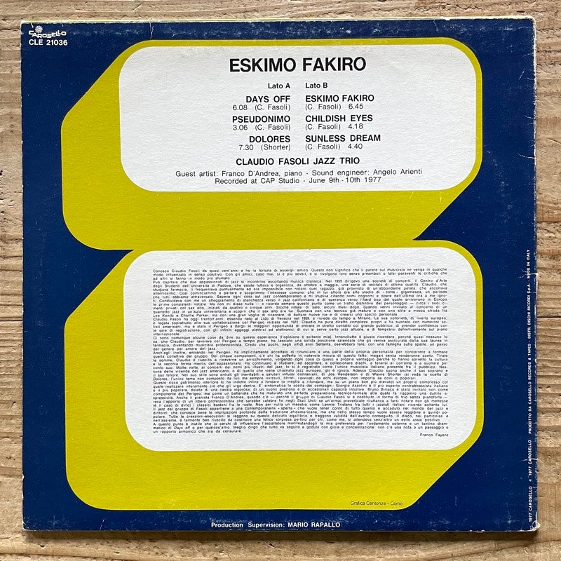 CLAUDIO FASOLI JAZZ TRIO / ESKIMO FAKIRO - Italian Carosello Original