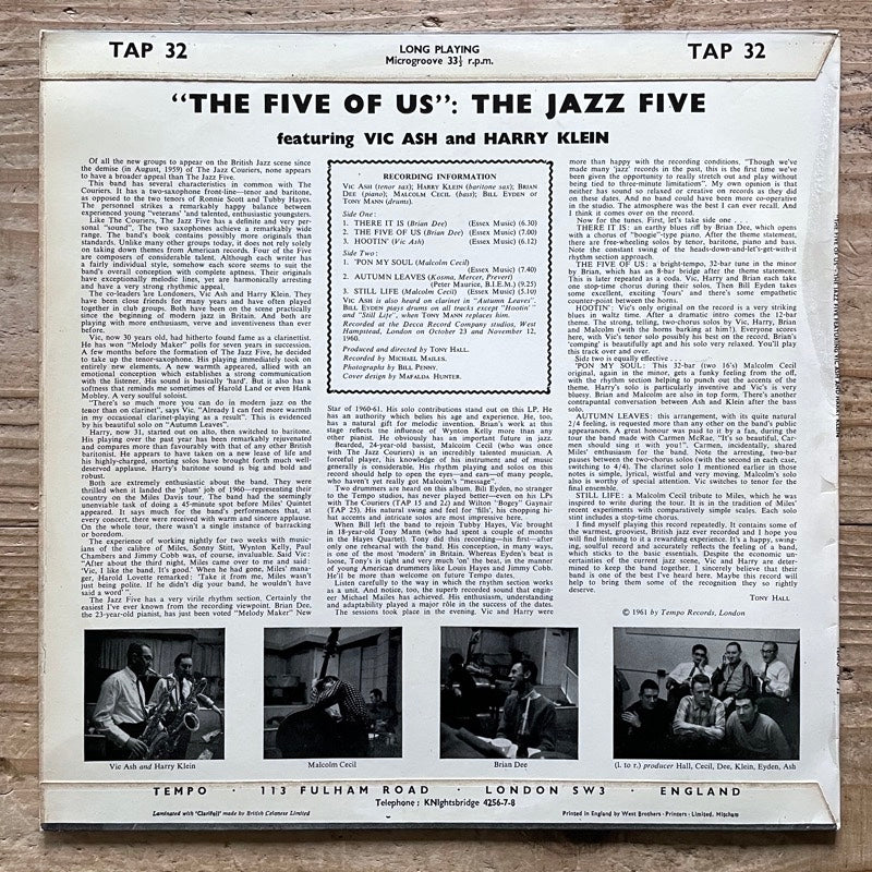 THE JAZZ FIVE / THE FIVE OF US - UK Tempo Original