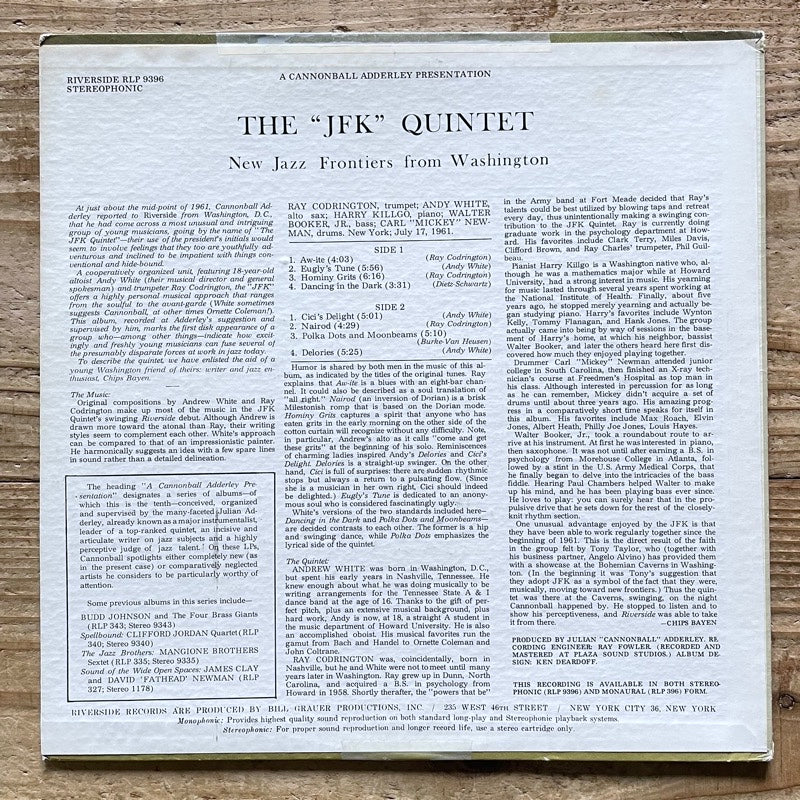 THE JFK QUINTET / NEW JAZZ FRONTIERS FROM WASHINGTON - US Riverside Original
