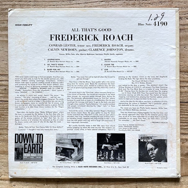 FREDDIE ROACH / ALL THAT'S GOOD - US Blue Note Original