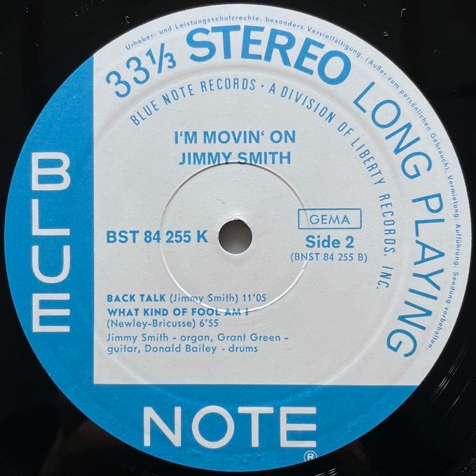 JIMMY SMITH / I'M MOVIN' ON - German Blue Note VAN GELDER
