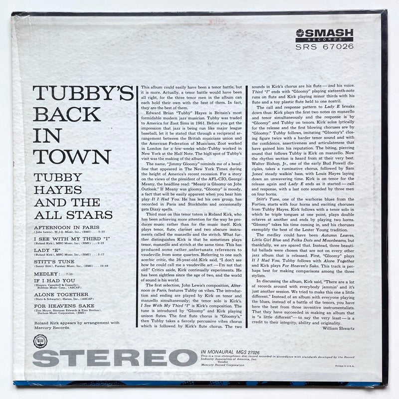 TUBBY HAYES / TUBBY'S BACK IN TOWN - US Smash