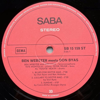 BEN WEBSTER MEETS DON BYAS - German Saba Original