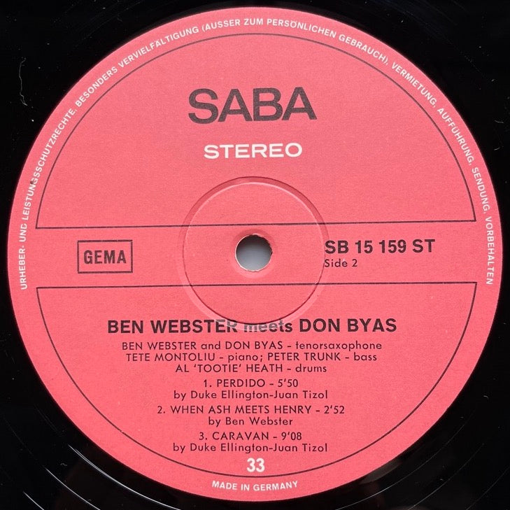 BEN WEBSTER MEETS DON BYAS - German Saba Original