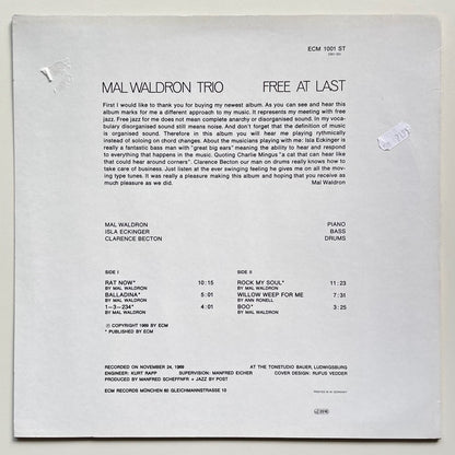 MAL WALDRON TRIO / FREE AT LAST - German ECM single sleeve