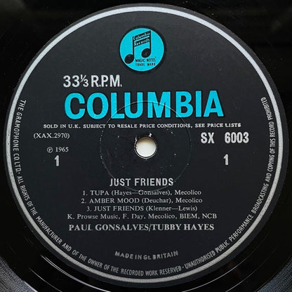 PAUL GONSALVES AND TUBBY HAYES / JUST FRIENDS - UK Columbia Original