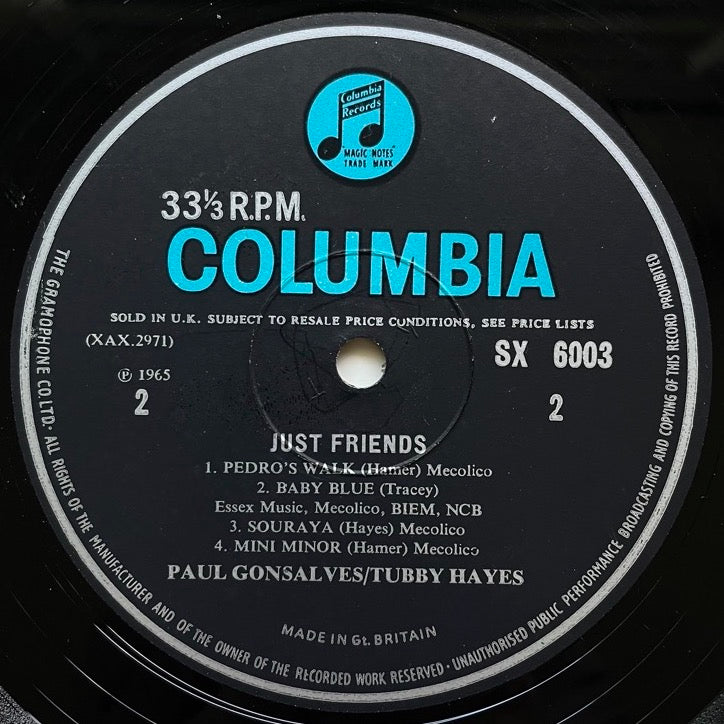 PAUL GONSALVES AND TUBBY HAYES / JUST FRIENDS - UK Columbia Original