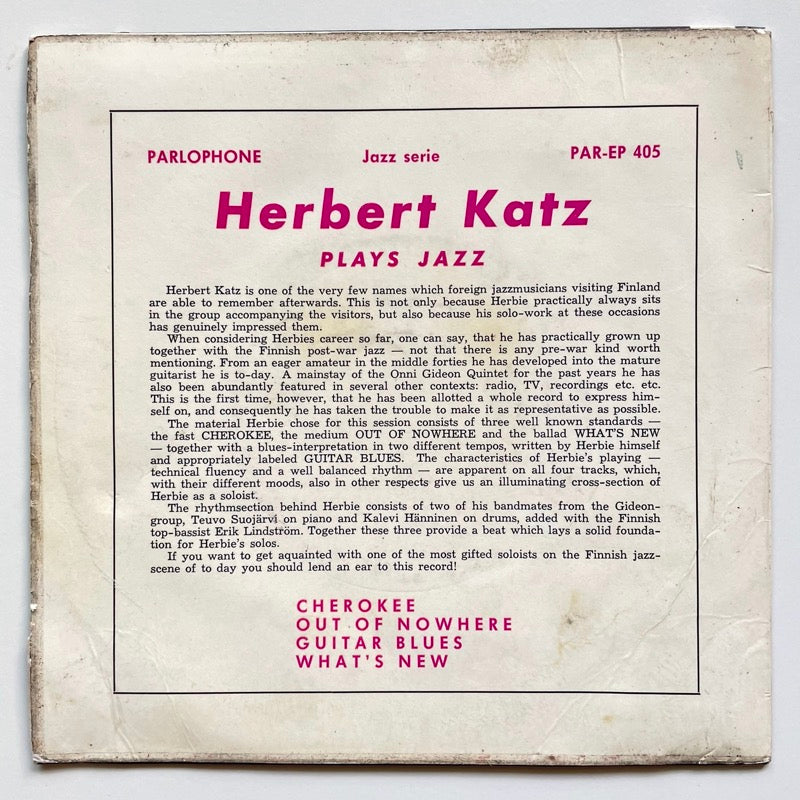 HERBERT KATZ / PLAYS JAZZ (7") - Finland Parlophone original EP