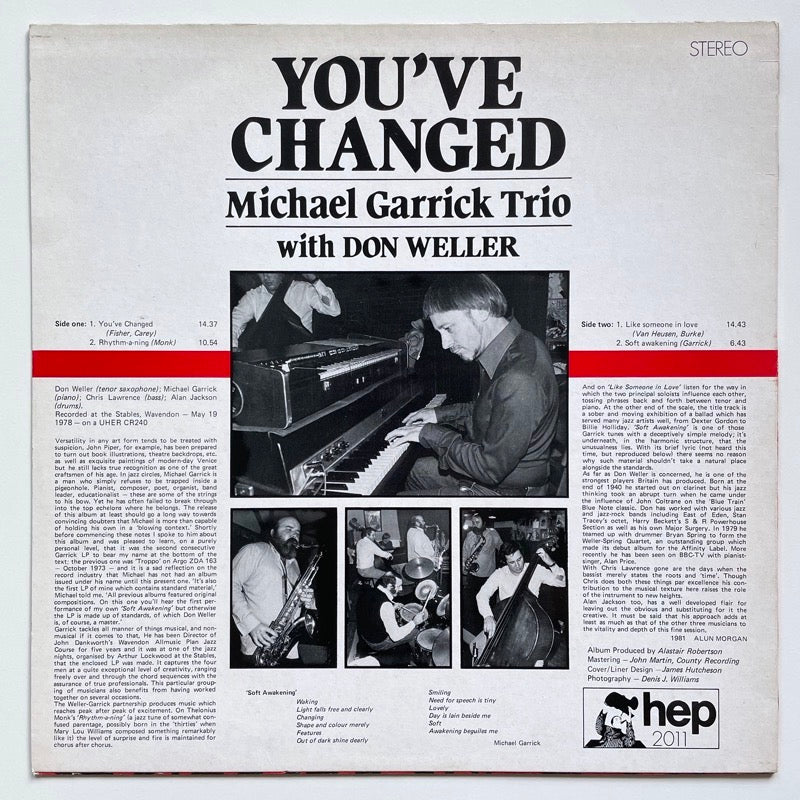 MICHAEL GARRICK TRIO with DON WELLER / YOU'VE CHANGED - UK Hep Original