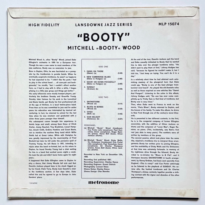 MICHELL "BOOTY" WOOD / BOOTY - Danish Metronome LP feat. Paul Gonsalves