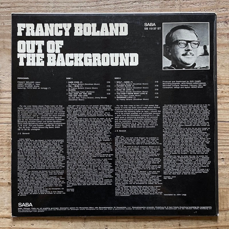 FRANCY BOLAND / OUT OF THE BACKGROUND - German Saba Original