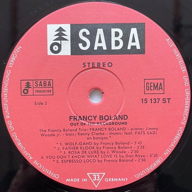 FRANCY BOLAND / OUT OF THE BACKGROUND - German Saba Original
