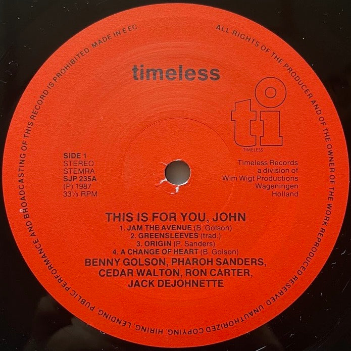 BENNY GOLSON / THIS IS FOR YOU JOHN - Dutch Timeless