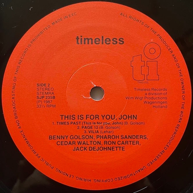 BENNY GOLSON / THIS IS FOR YOU JOHN - Dutch Timeless