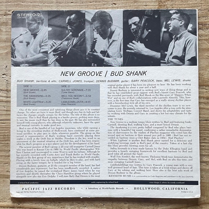 BUD SHANK feat. CARMELL JONES / NEW GROOVE - US Pacific Jazz Stereo Original