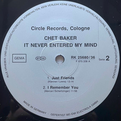 CHET BAKER / IT NEVER ENTERED MY MIND - German Circle Original
