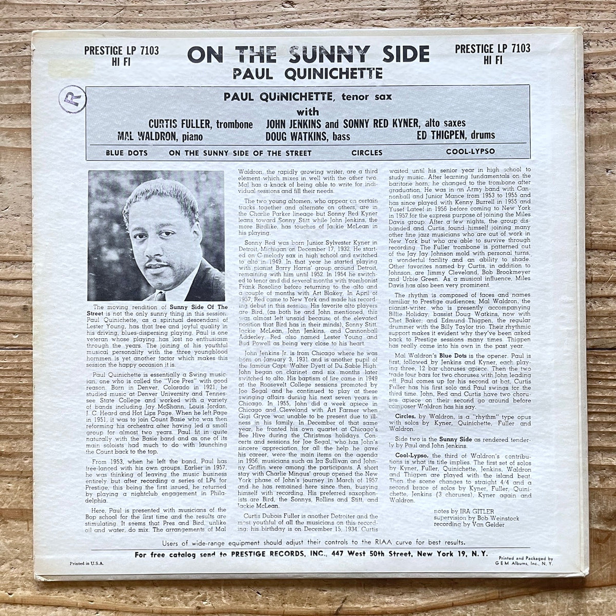PAUL QUINICHETTE / ON THE SUNNY SIDE - US Prestige Original